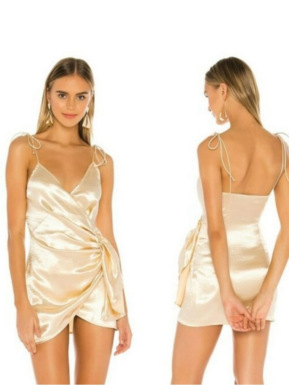 SUPERDOWN Lennie Wrap Dress Champagne/Gold Size Medium